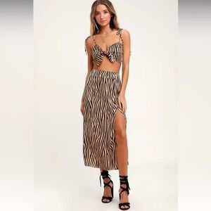 Lulu's Black and Tan Striped Midi Skirt 🐅
